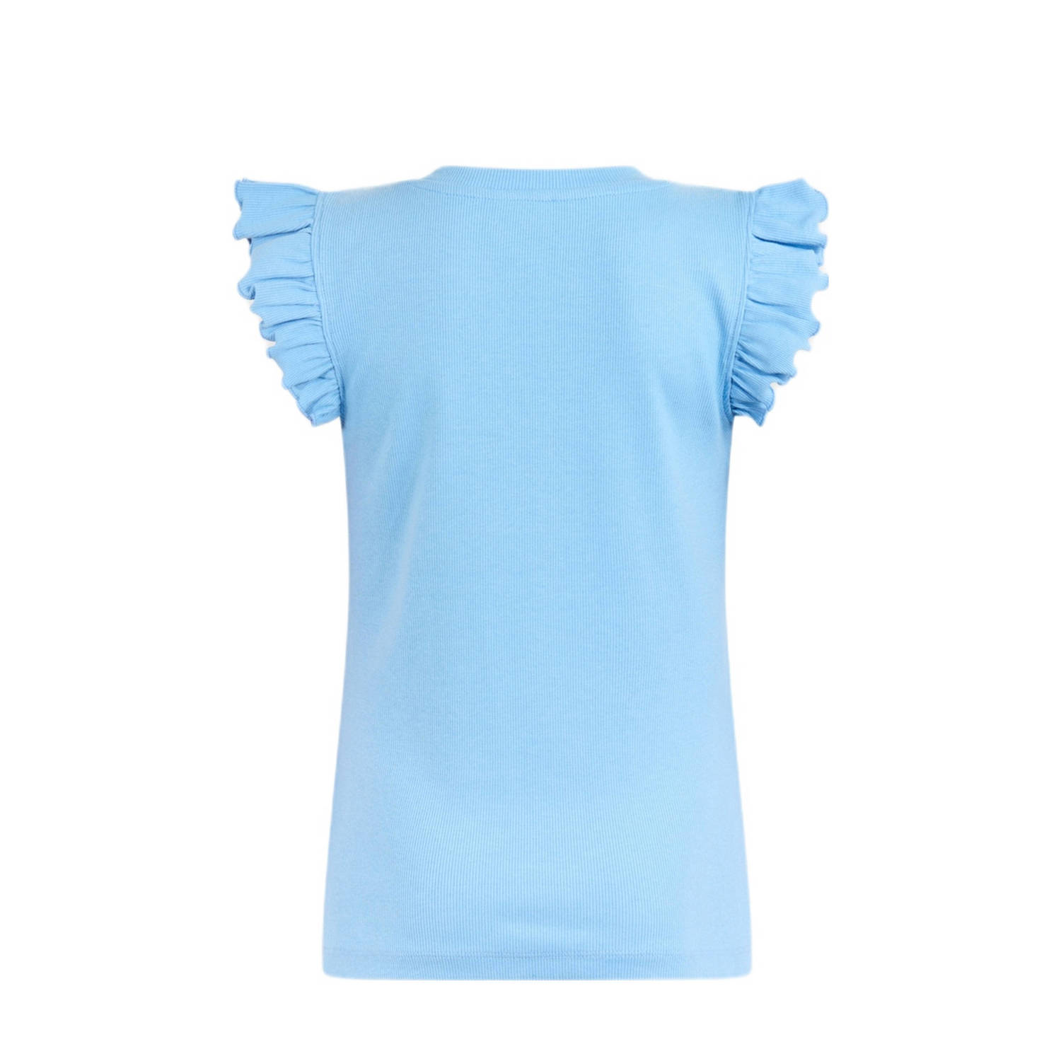 Shoeby mouwloze top rib gebreid met ruches lichtblauw