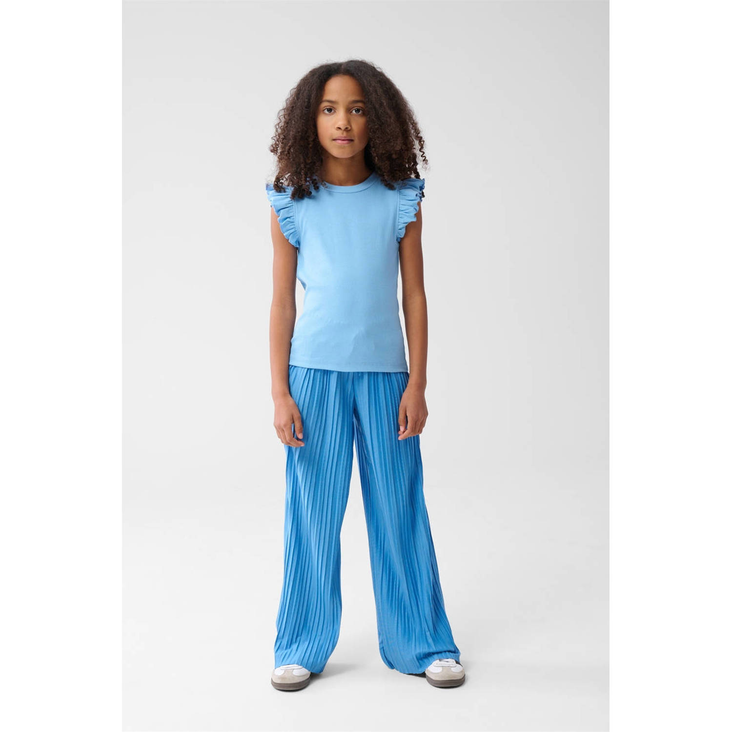 Shoeby mouwloze top rib gebreid met ruches lichtblauw