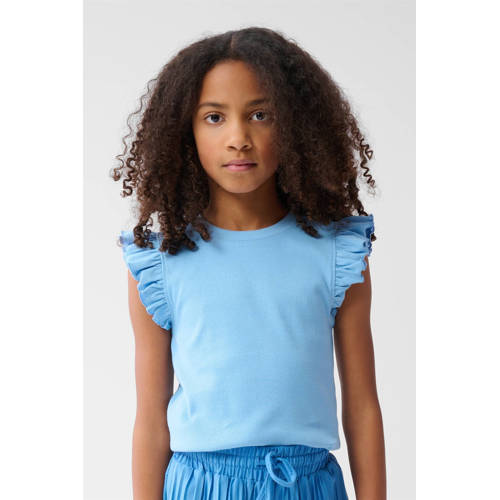 Shoeby mouwloze top rib gebreid met ruches lichtblauw afbeelding