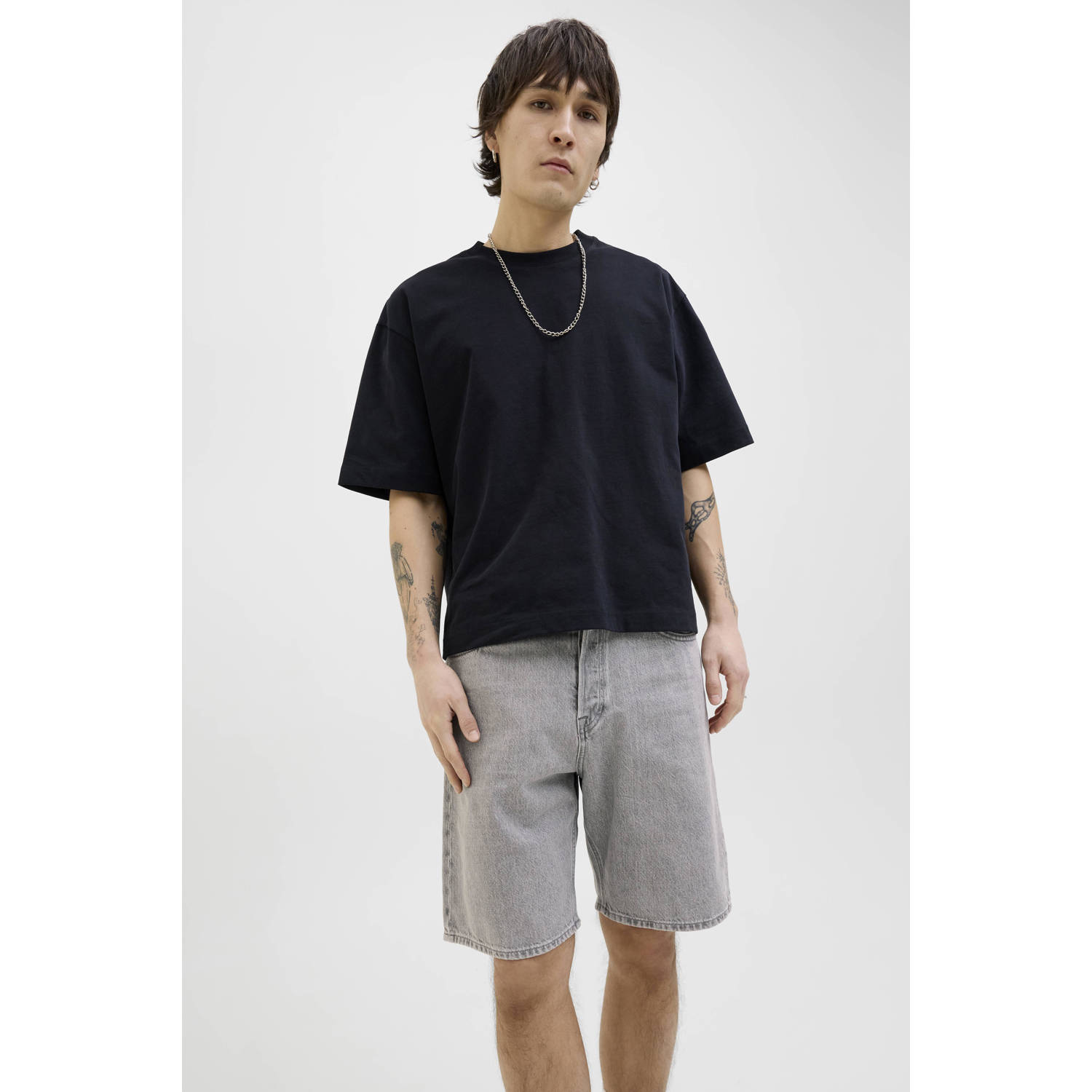 JACK & JONES JEANS INTELLIGENCE loose denim short grey denim