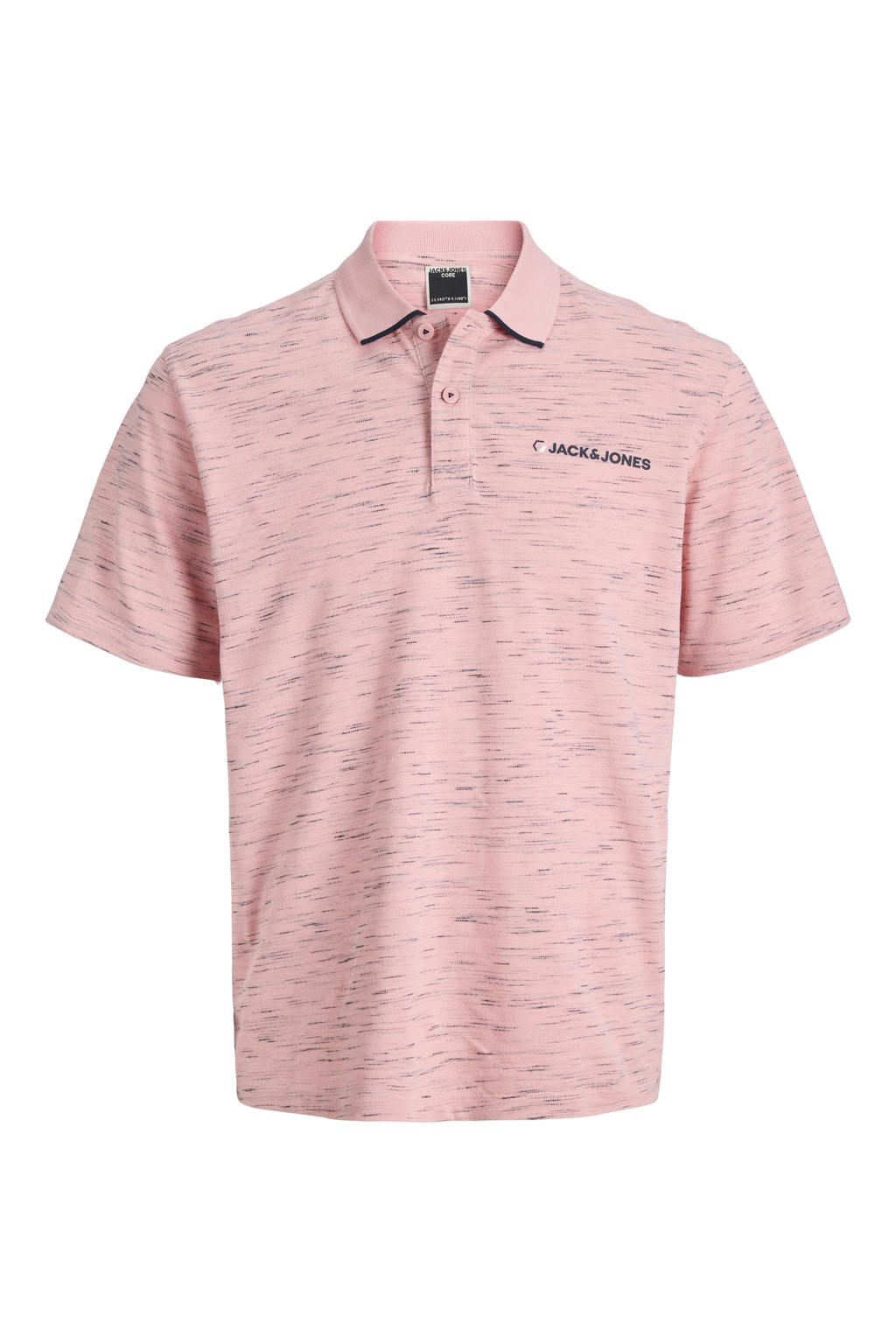 Roze heren JACK & JONES CORE regular polo van katoen met melée print, korte mouwen, klassieke kraag en knoopsluiting