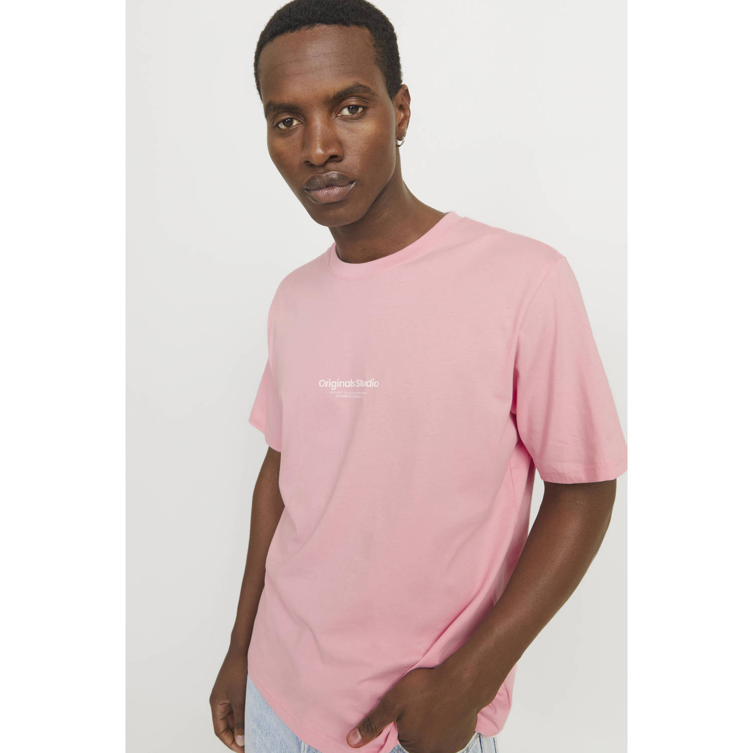 JACK & JONES ORIGINALS regular T-shirt JORVESTERBRO met printopdruk roze