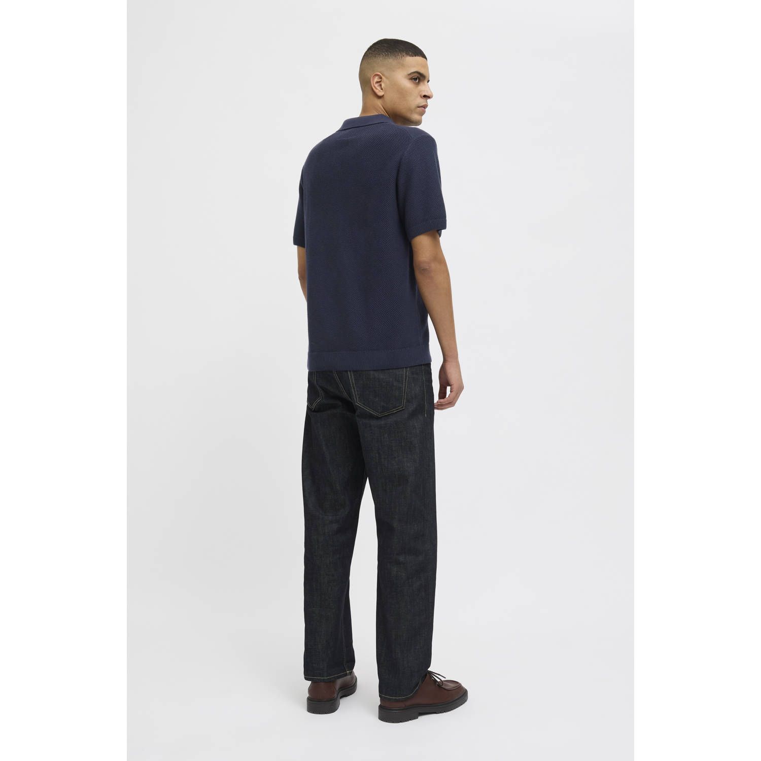 JACK & JONES PREMIUM regular polo gebreid donkerblauw