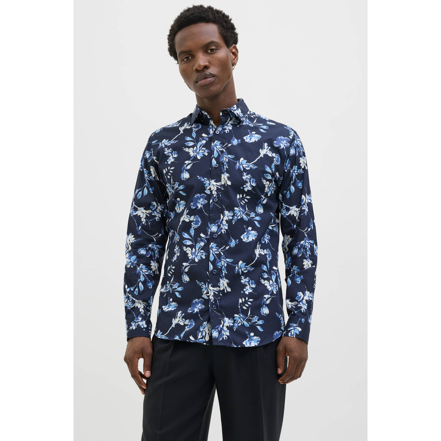 JACK & JONES PREMIUM casual overhemd donkerblauw