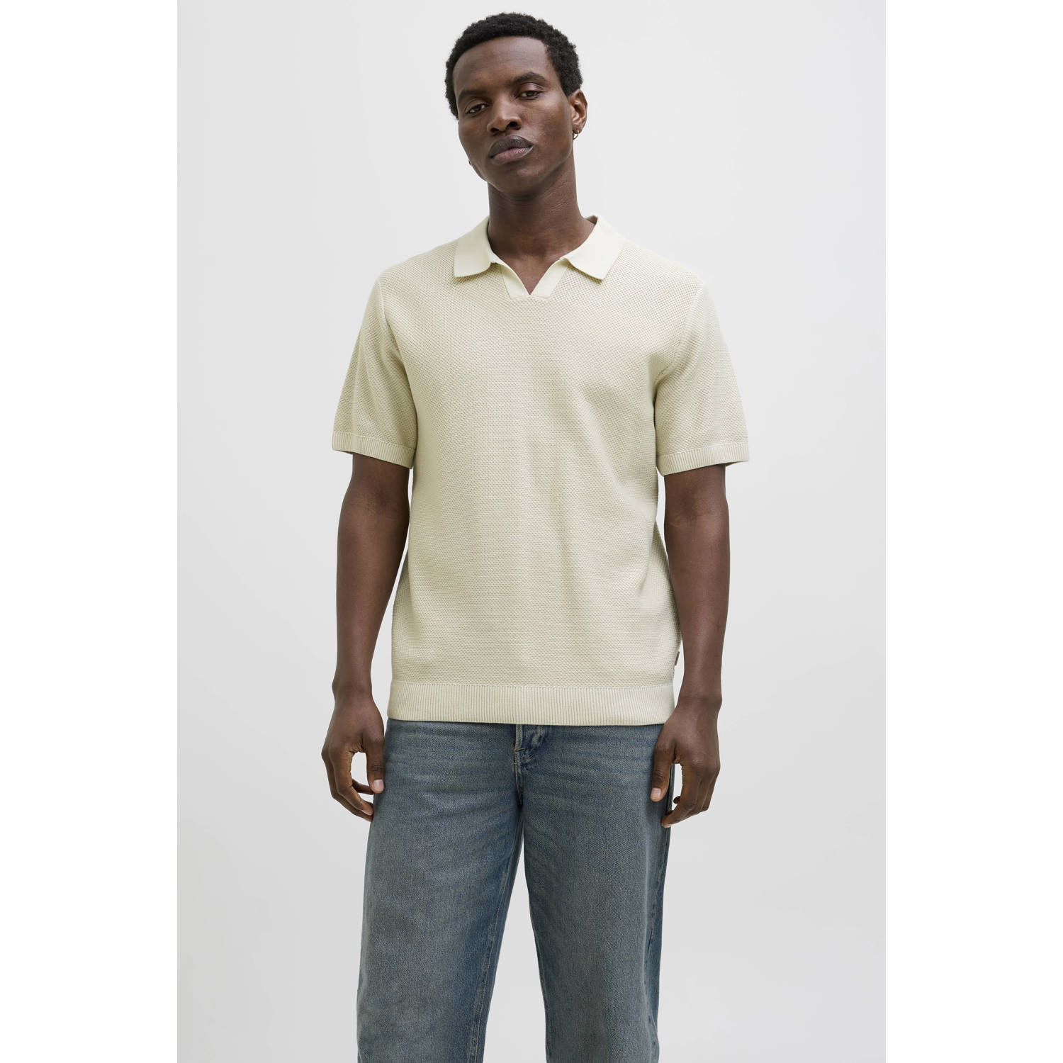 JACK & JONES PREMIUM regular polo gebreid beige