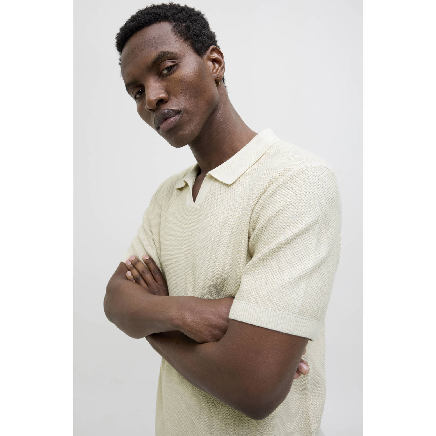 JACK & JONES PREMIUM regular polo gebreid beige
