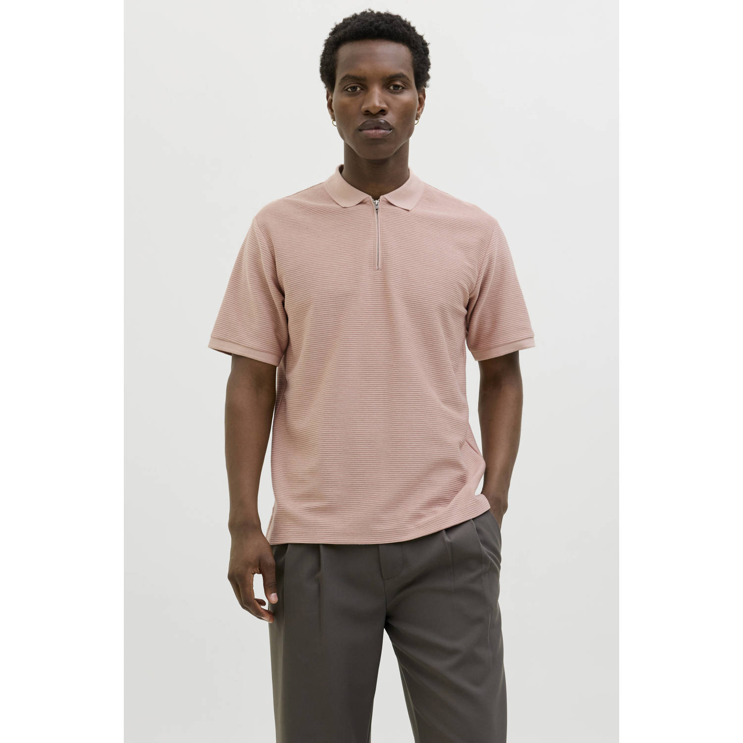 JACK & JONES PREMIUM relaxed polo gebreid oudroze