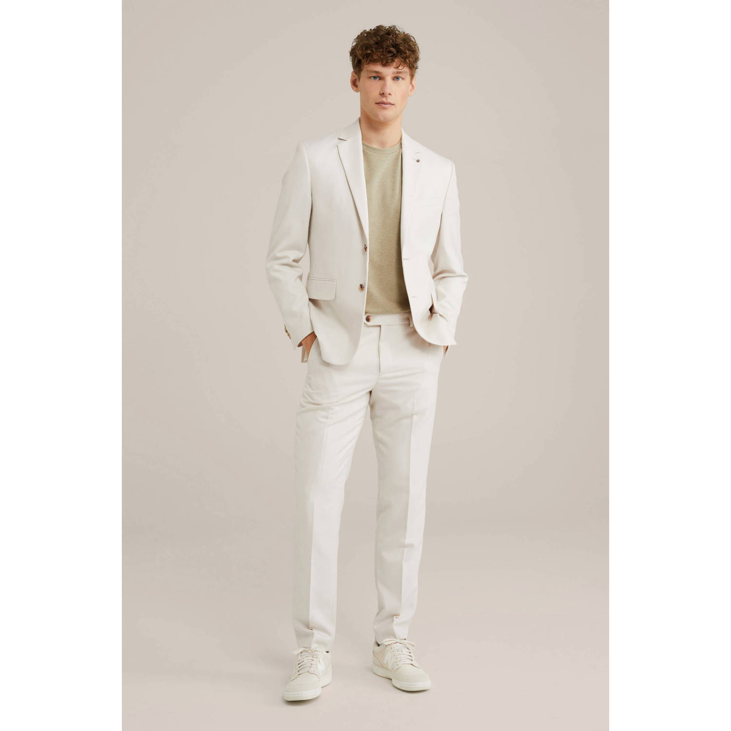 WE Fashion slim pantalon ecru