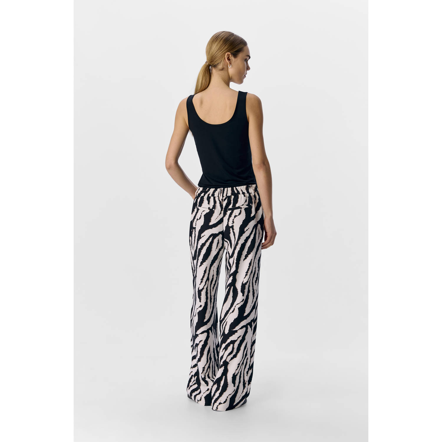 OBJECT wide leg regular waist casual broek ecru zwart