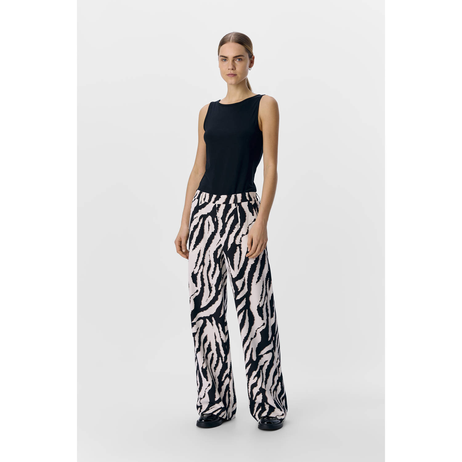OBJECT wide leg regular waist casual broek ecru zwart