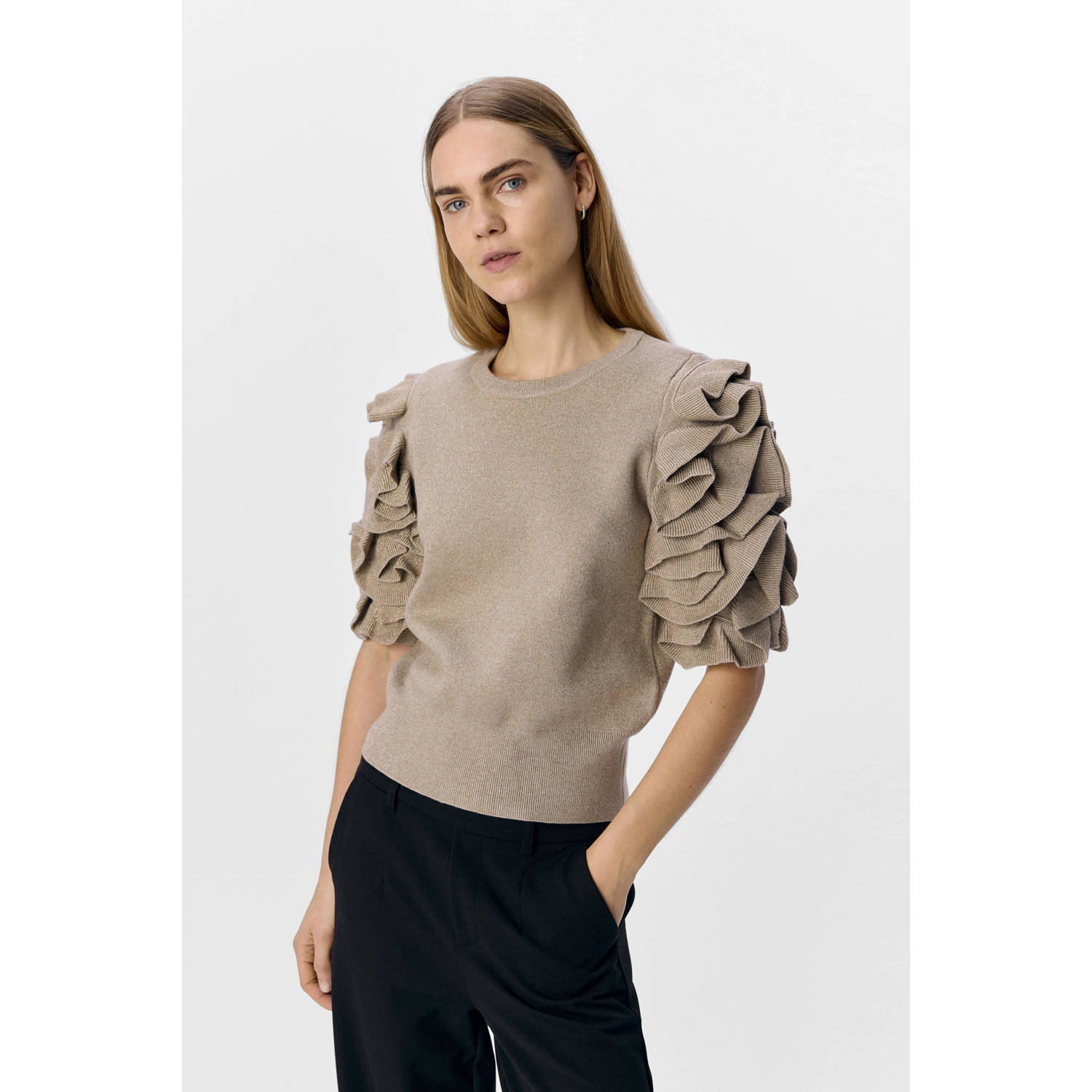 OBJECT trui beige fijn gebreid