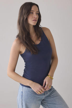 mouwloze top donkerblauw