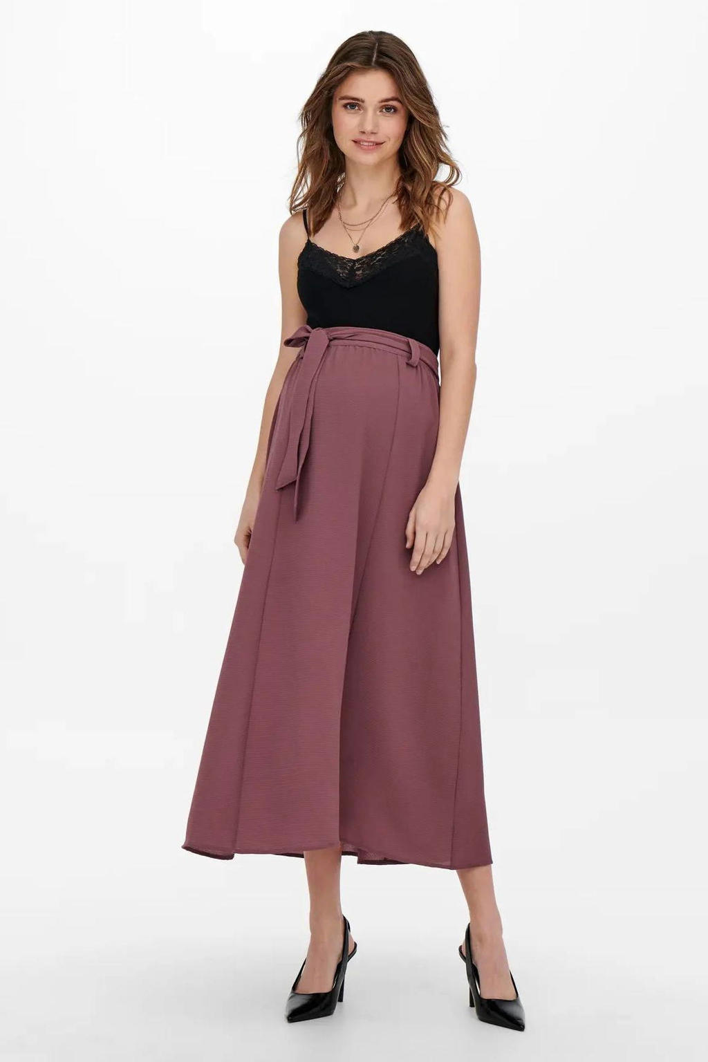 Bruine dames ONLY MATERNITY zwangerschaps midi rok van polyester met regular waist en effen