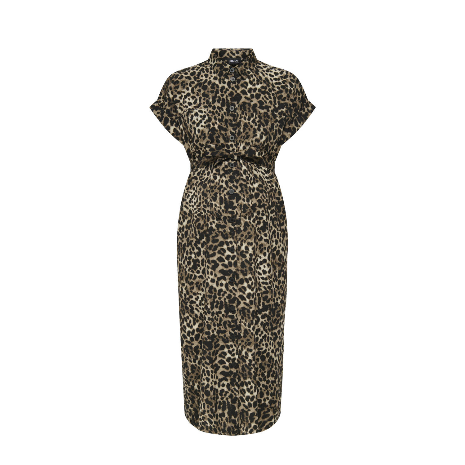 ONLY MATERNITY zwangerschaps- en voedings midi jurk met panterprint bruin zwart