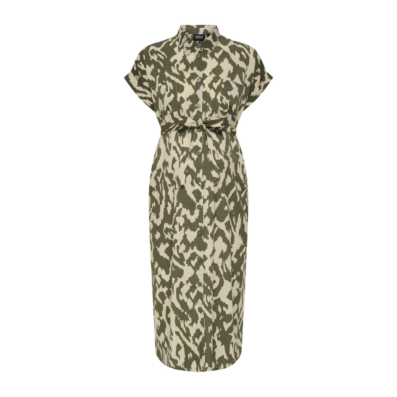 ONLY MATERNITY zwangerschaps- en voedings midi jurk groen beige