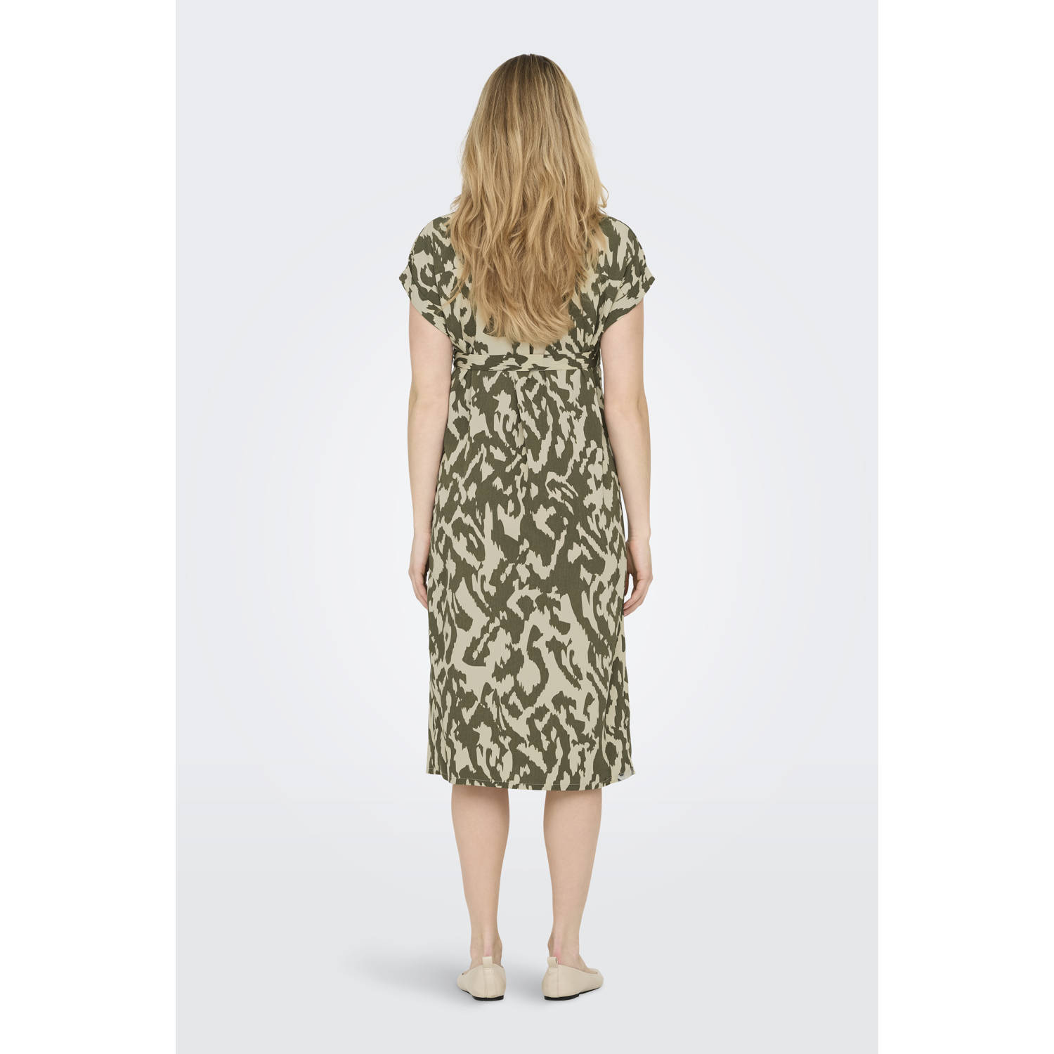 ONLY MATERNITY zwangerschaps- en voedings midi jurk groen beige