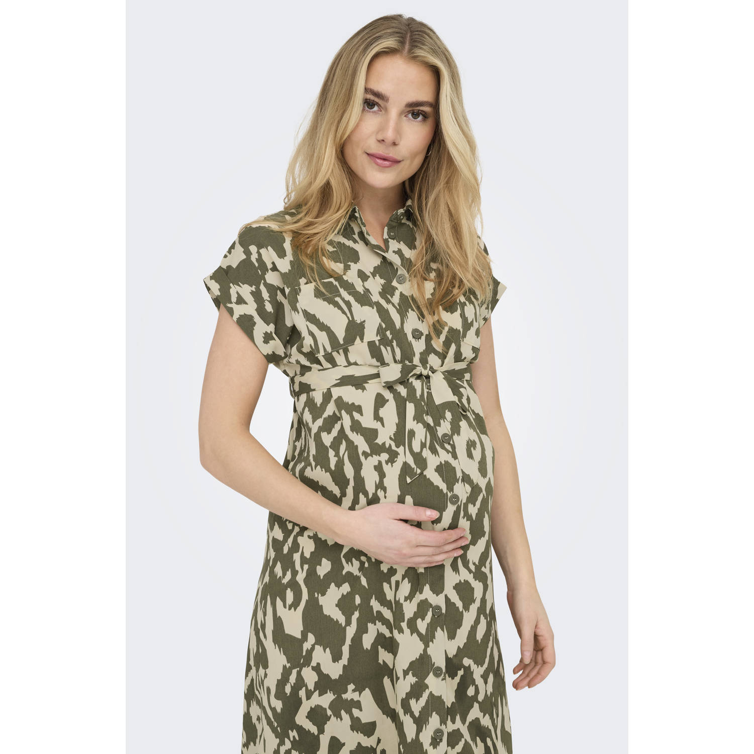 ONLY MATERNITY zwangerschaps- en voedings midi jurk groen beige