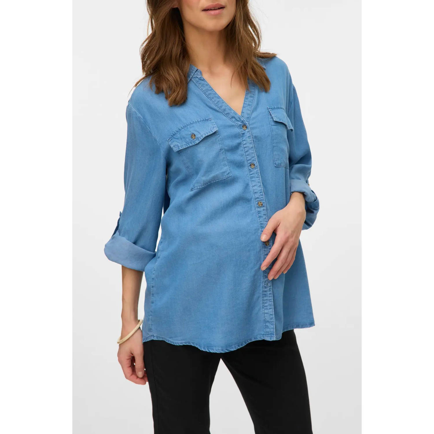 VERO MODA MATERNITY zwangerschaps blouse medium blue denim