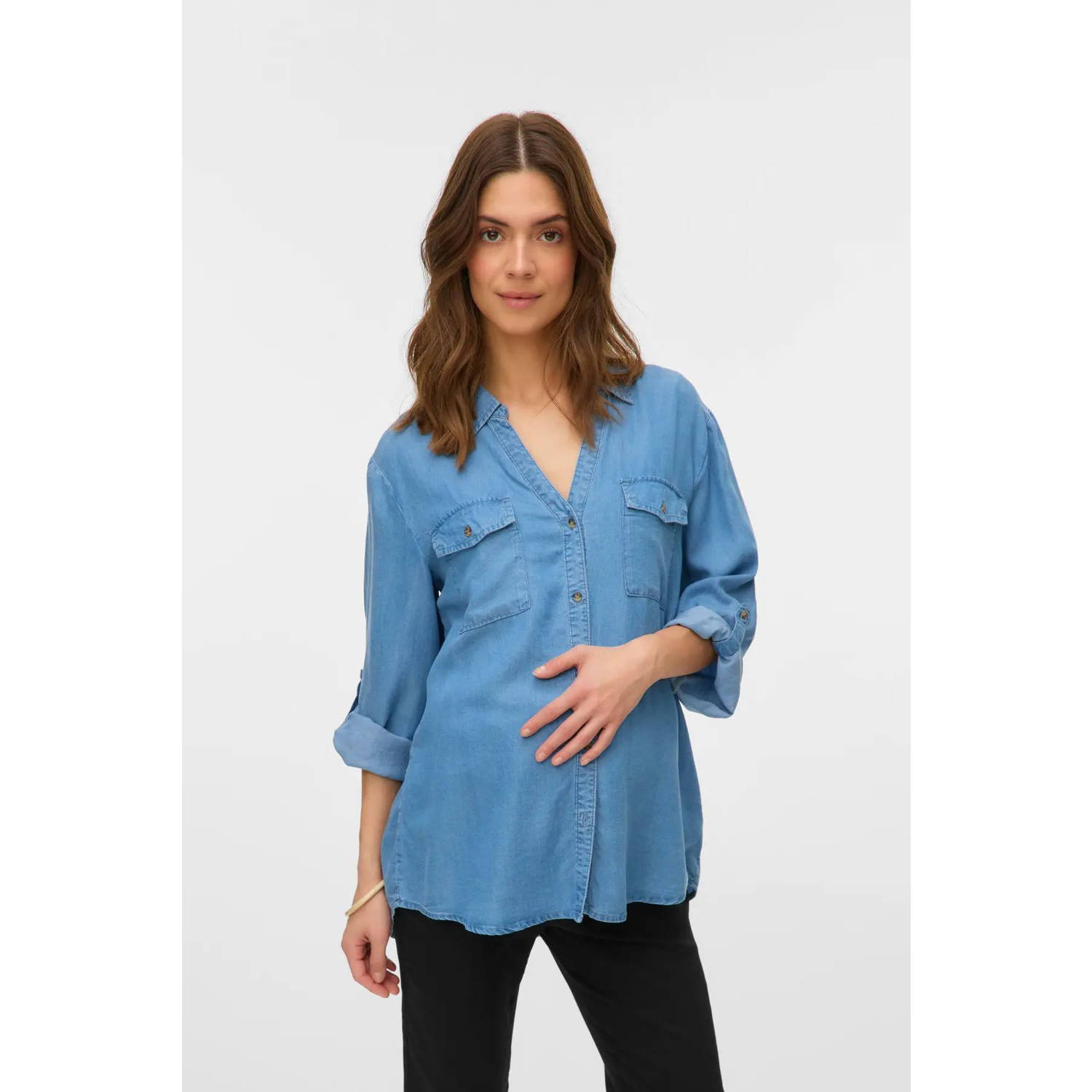 VERO MODA MATERNITY zwangerschaps blouse medium blue denim