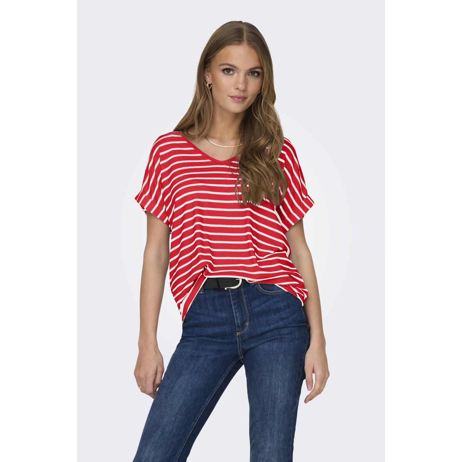 Only Shirt met V-hals ONLMOSTER V-NECK TOP JRS