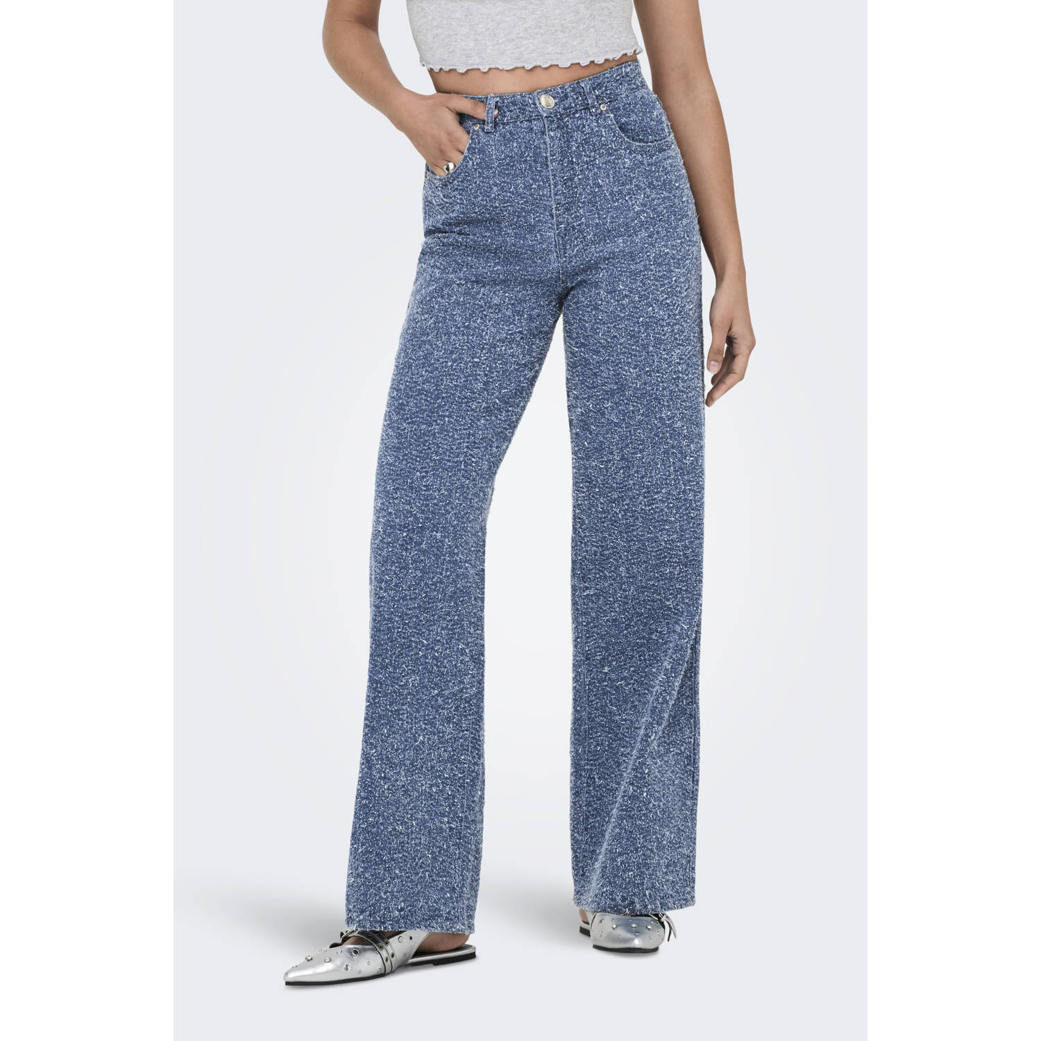ONLY waist wide leg jeans medium blue denim