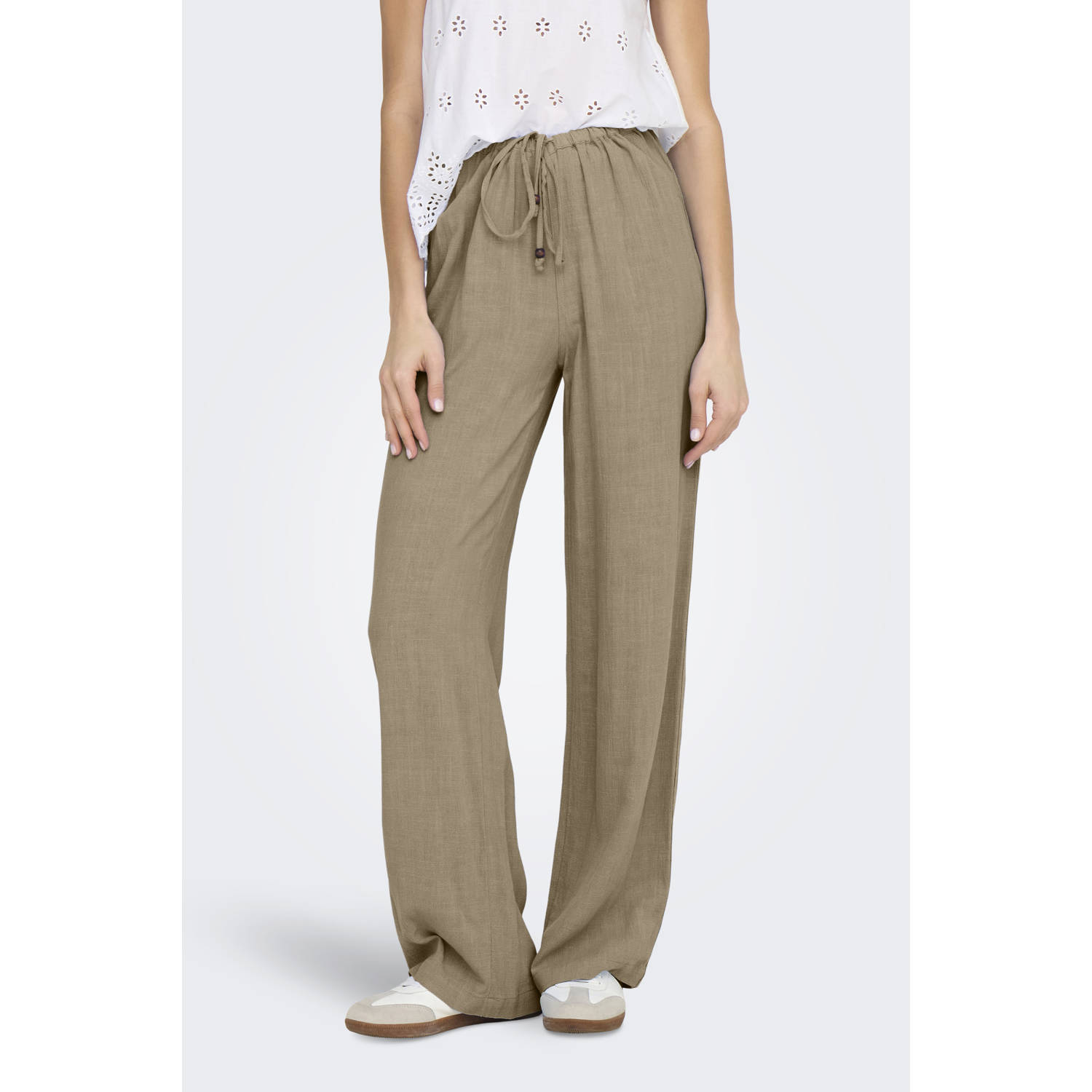 ONLY wide leg regular waist casual broek lichtbruin