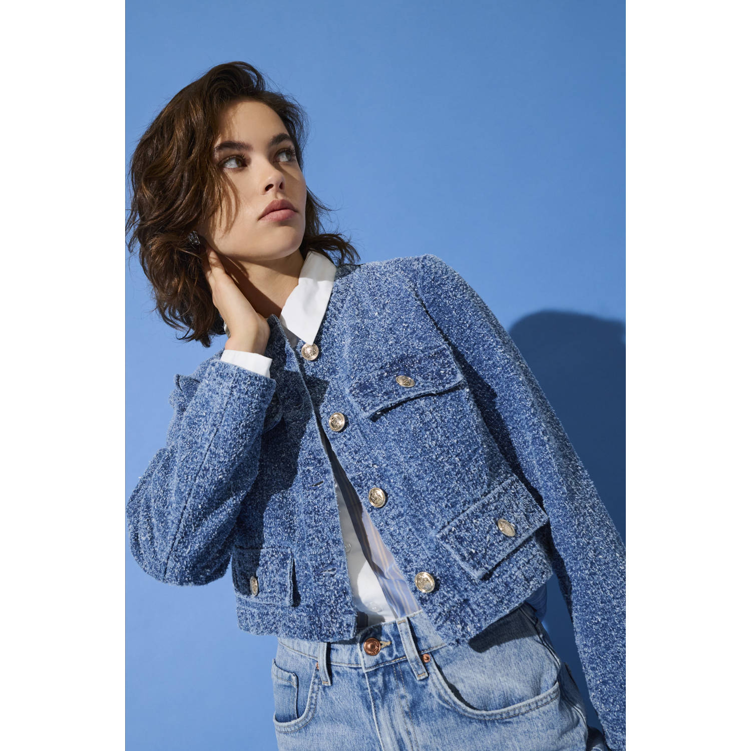 ONLY denimkatoen; spijkerjas medium blue denim