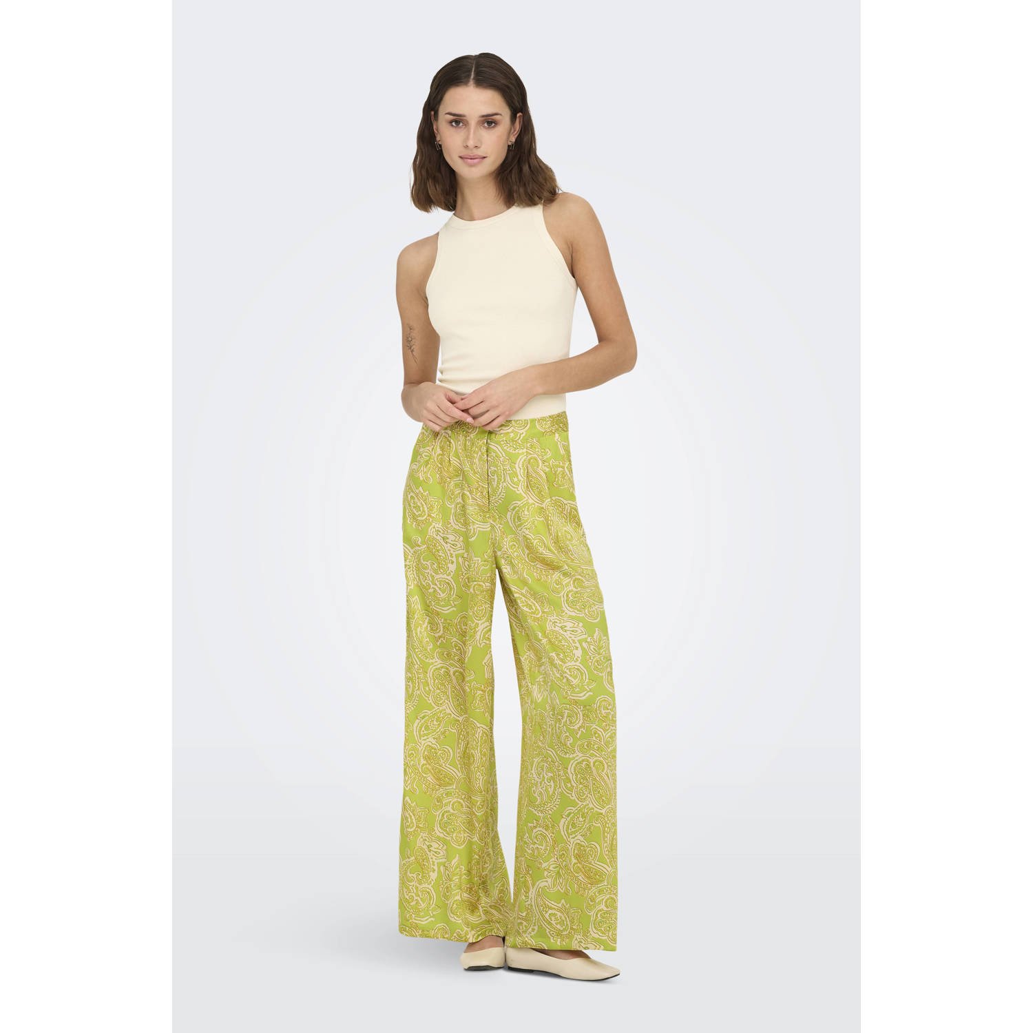 ONLY wide leg high waist casual broek geel