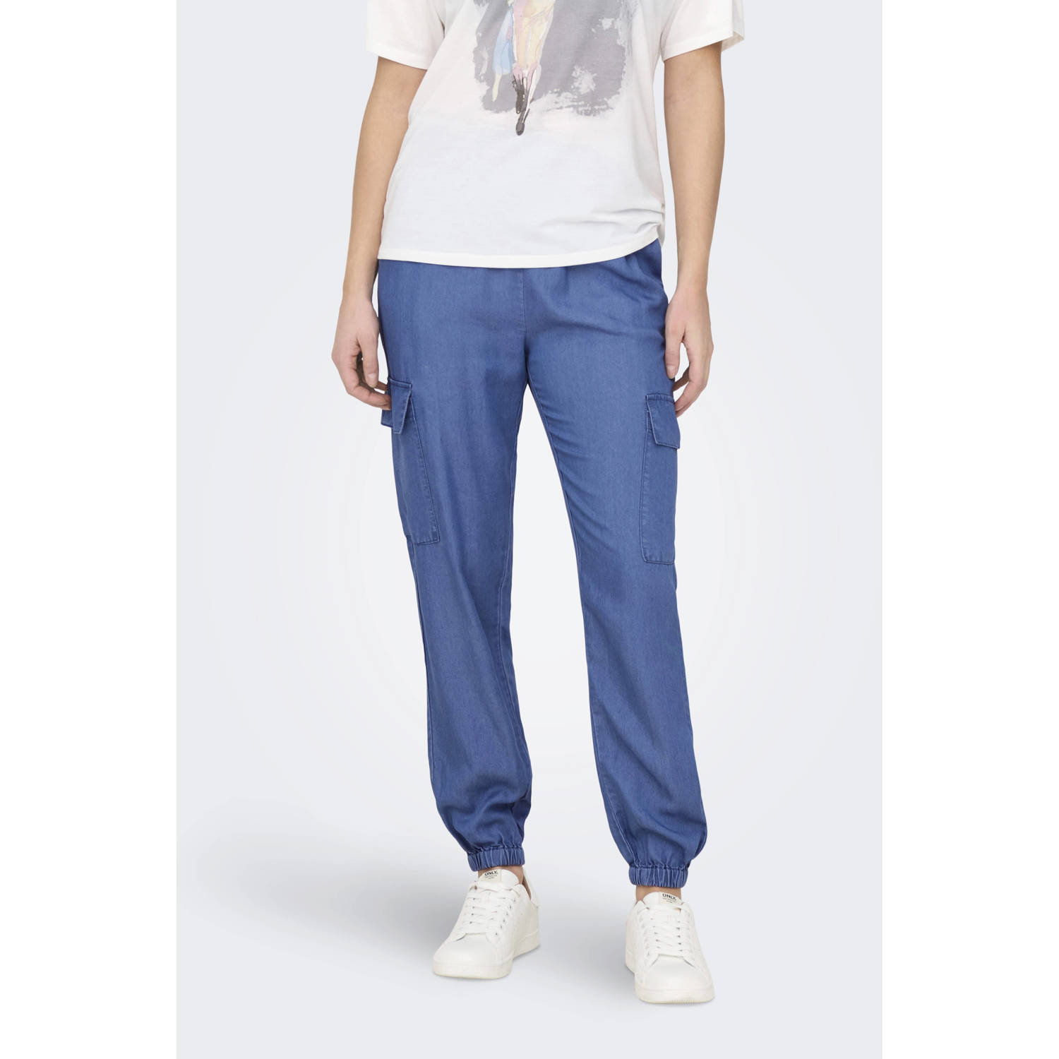 ONLY high waist cargo jeans medium blue denim