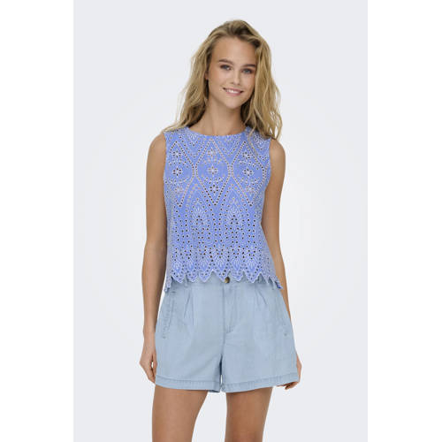 ONLY mouwloze top blauw broderie afbeelding