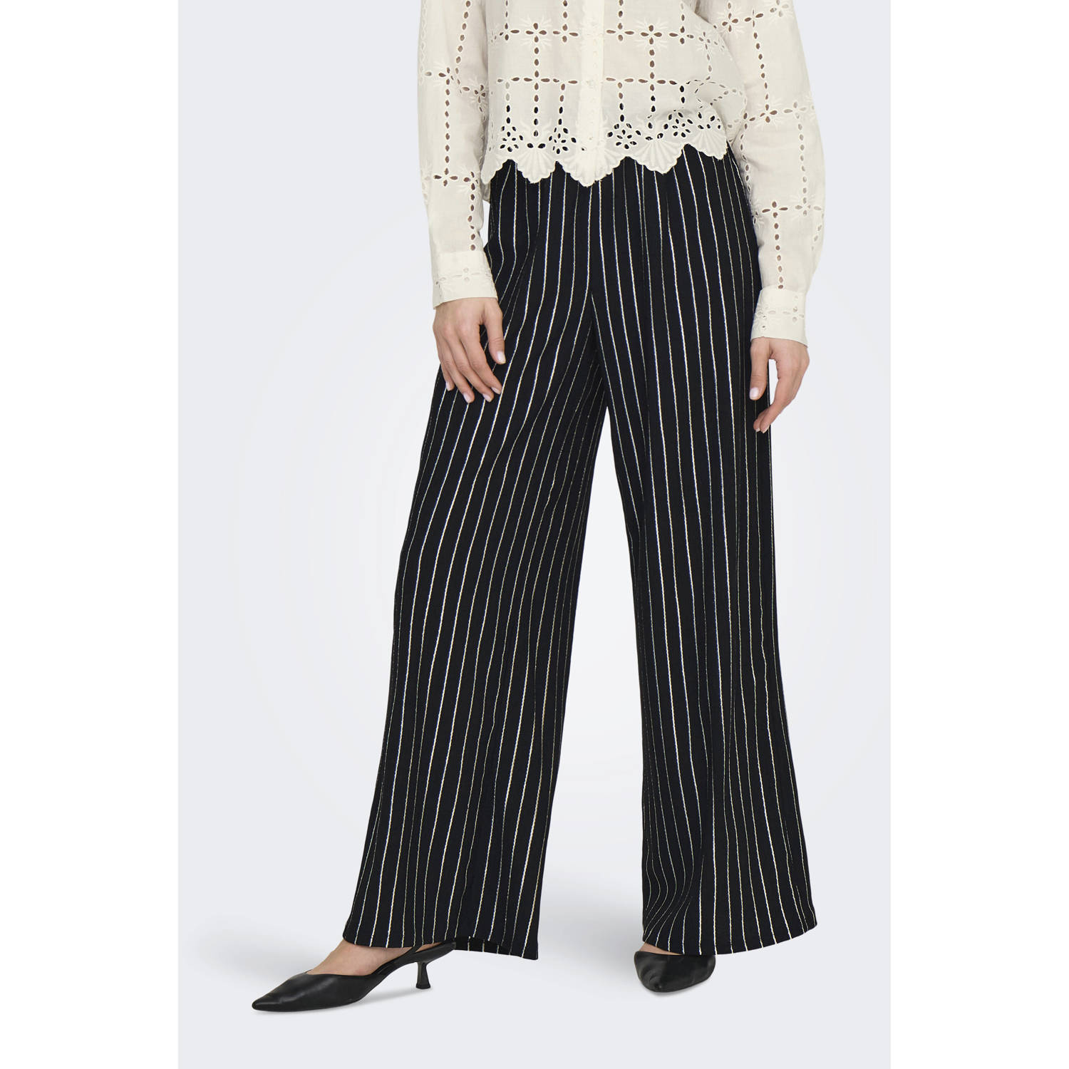 ONLY regular waist casual broek zwart gebreid