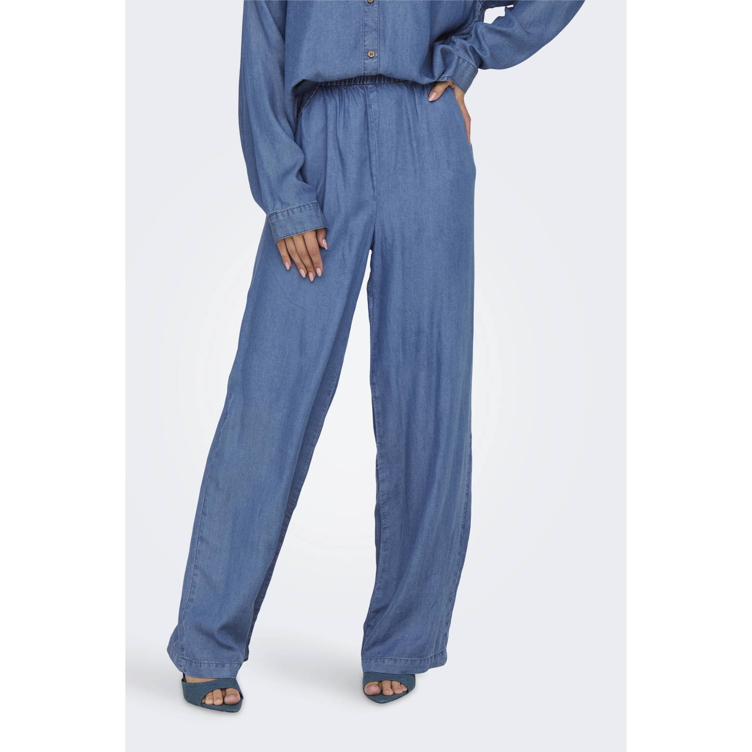ONLY regular high waist casual broek medium blue denim