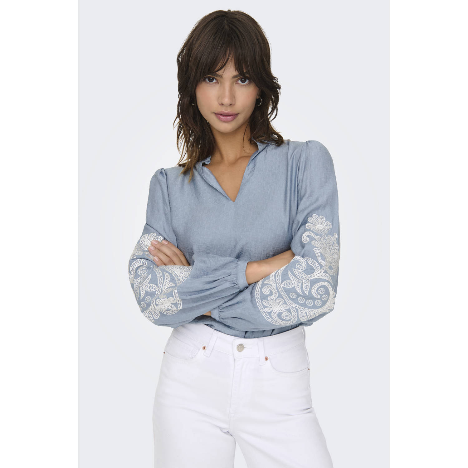 Only Lange mouw top in New Malou-stijl Blue Dames