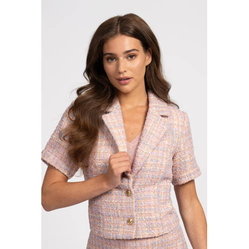 NIKKIE tweed cropped blazer lichtroze met lurex afbeelding