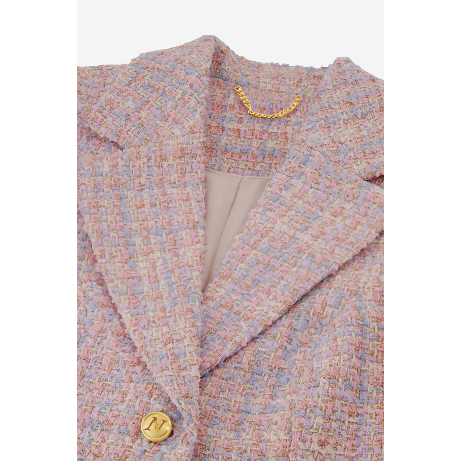 NIKKIE tweed cropped blazer lichtroze met lurex