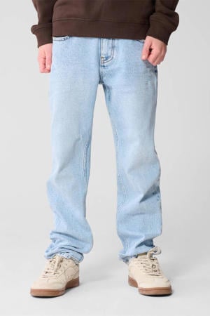 relaxed  waist tapered jeans light blue denim bleched