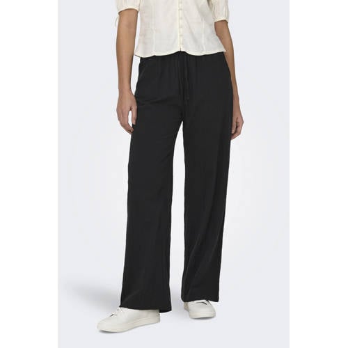 ONLY wide leg regular waist casual broek zwart afbeelding