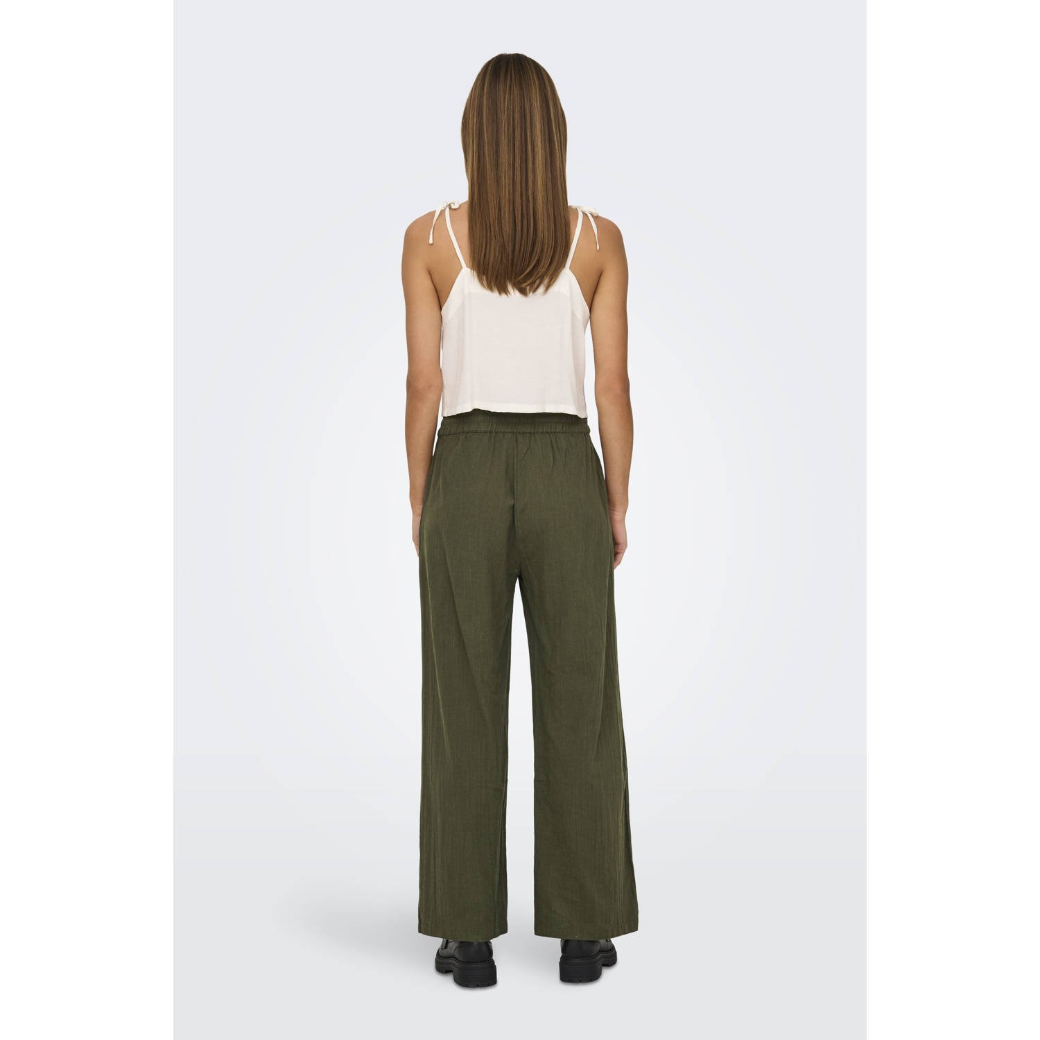 ONLY wide leg regular waist casual broek donkergroen