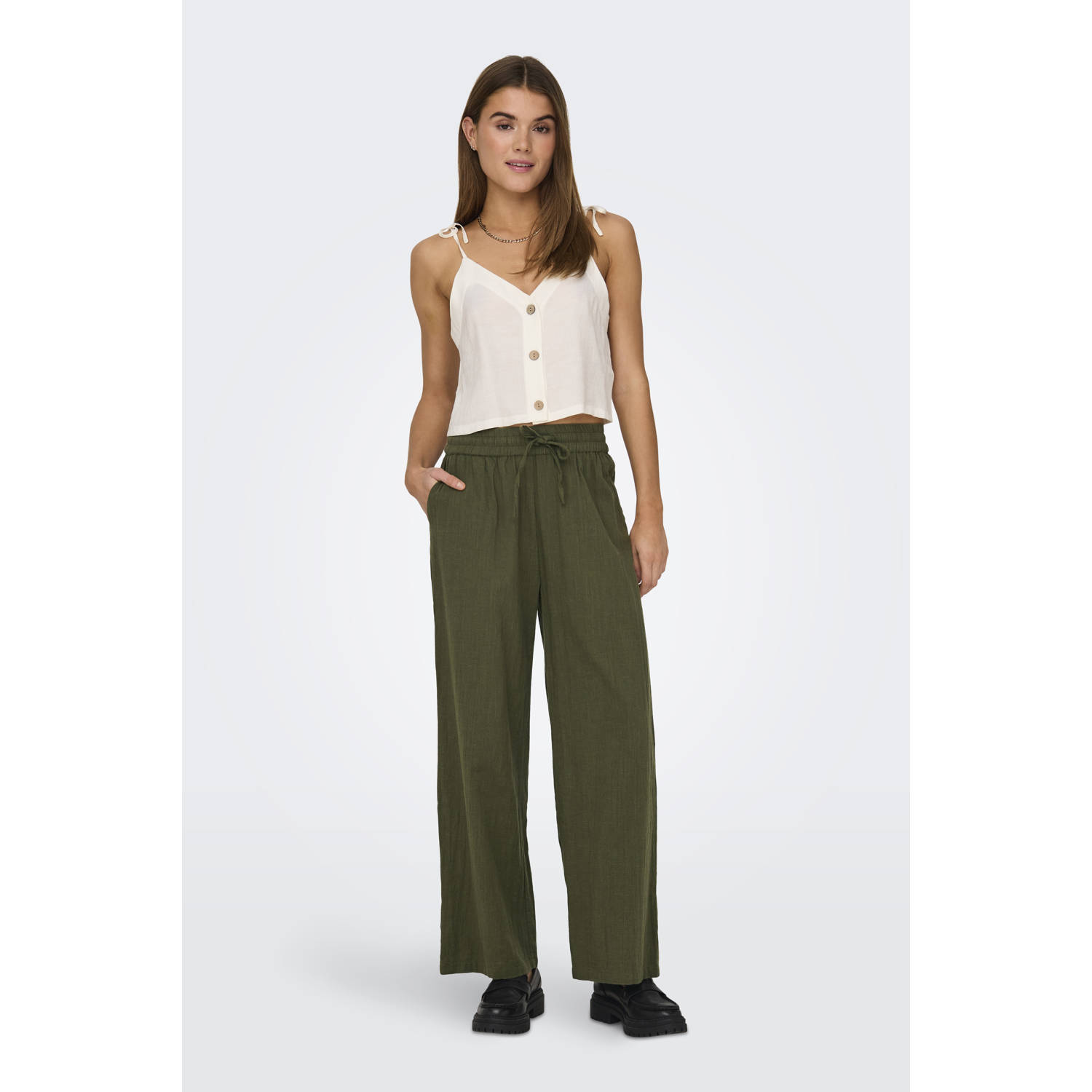 ONLY wide leg regular waist casual broek donkergroen