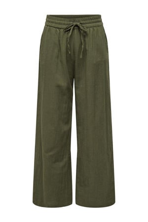 wide leg regular waist casual broek donkergroen