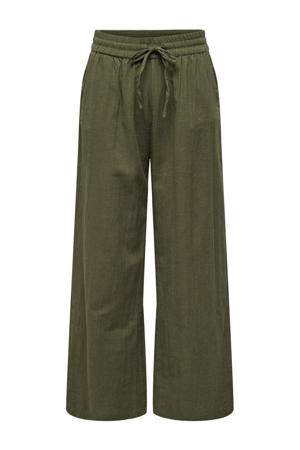wide leg regular waist casual broek donkergroen
