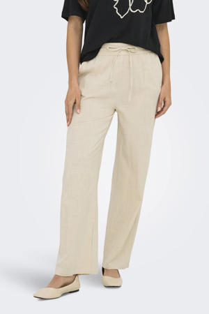 wide leg regular waist casual broek zand