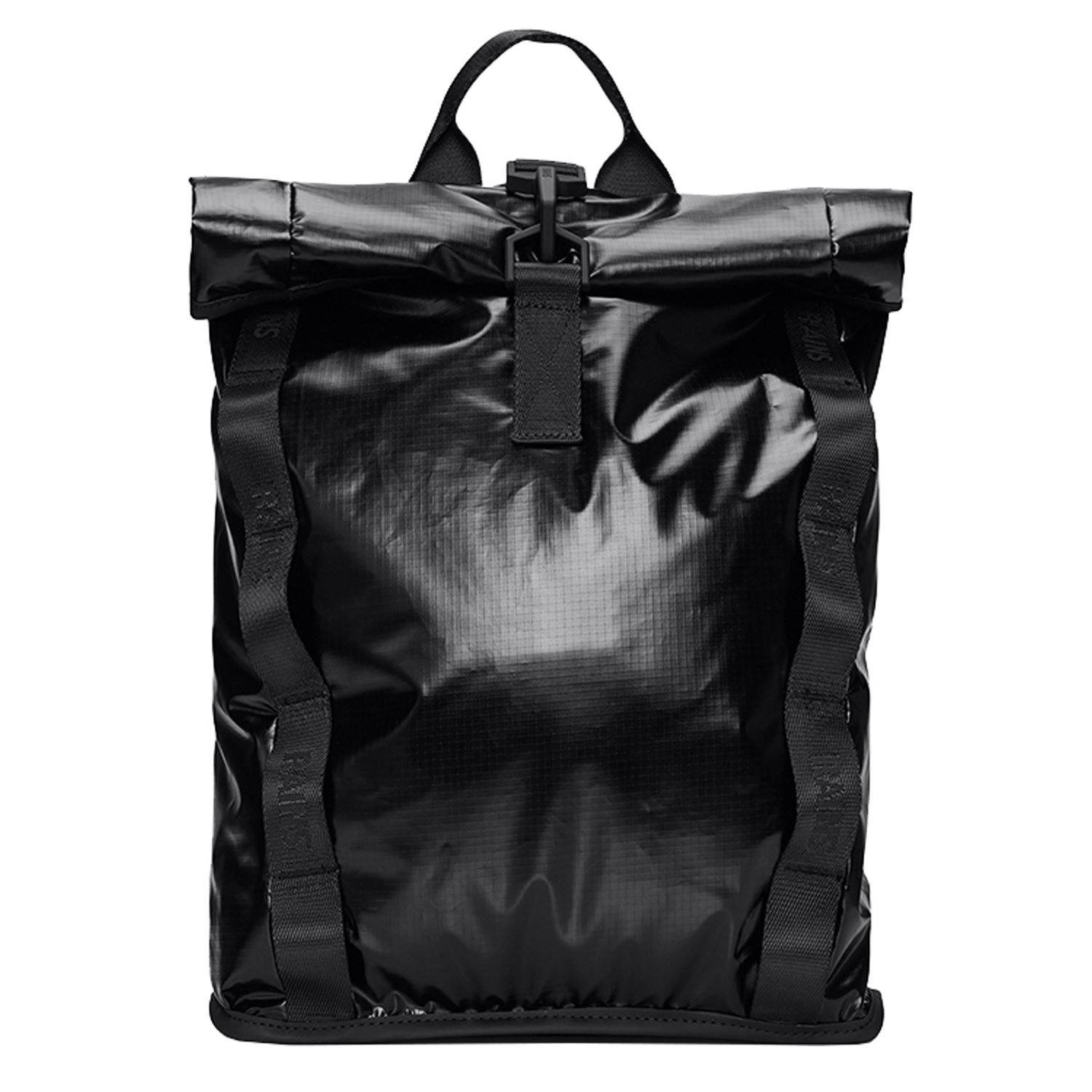 Rains Zwarte Technische Rugzak Rolltop Compressiesysteem Black Unisex