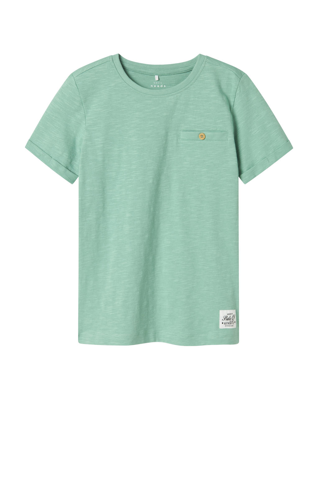 Mintgroene jongens NAME IT KIDS T-shirt van katoen met effen, korte mouwen en ronde hals