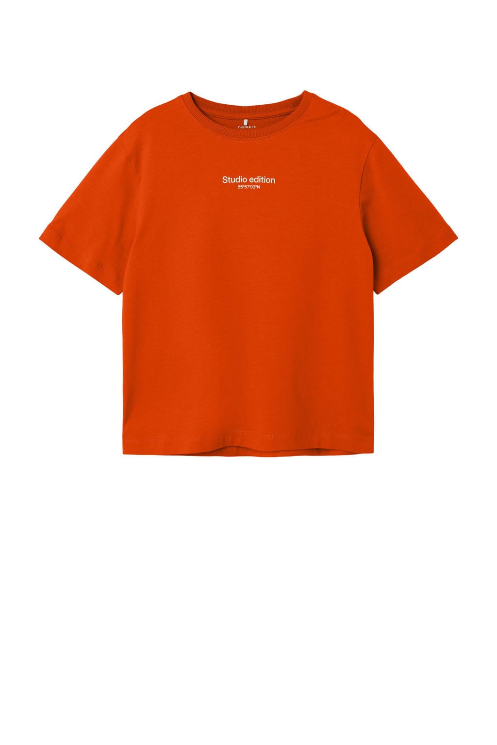 Rode jongens NAME IT KIDS T-shirt van katoen met effen, korte mouwen en ronde hals
