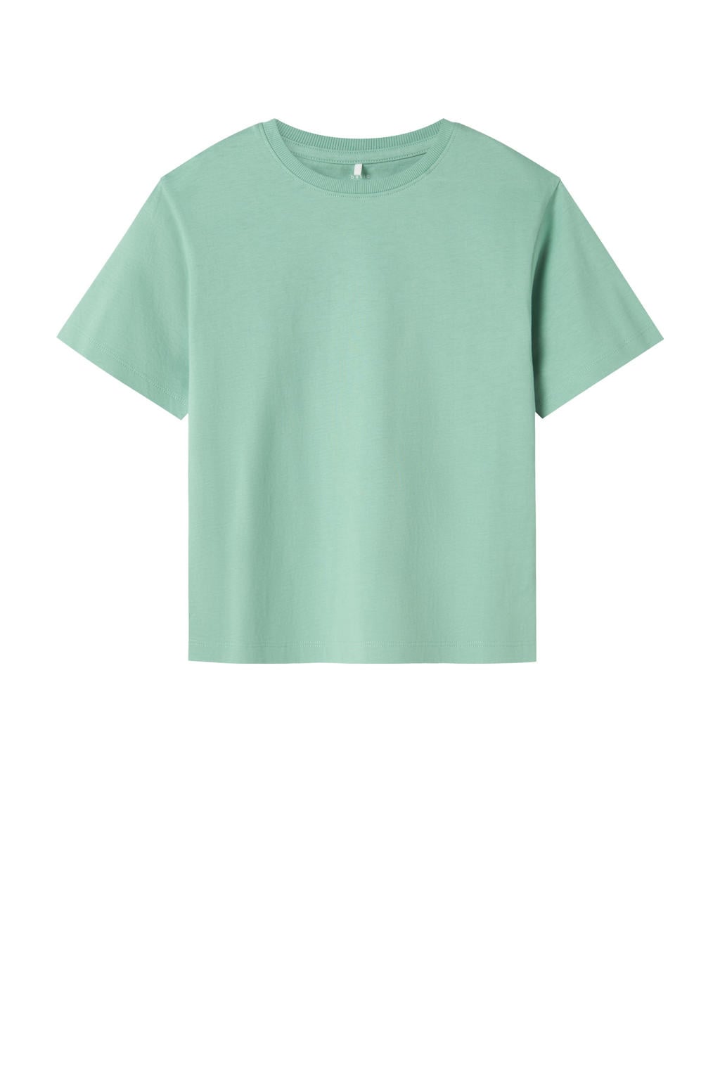 Mintgroene jongens NAME IT KIDS T-shirt van katoen met effen, korte mouwen en ronde hals