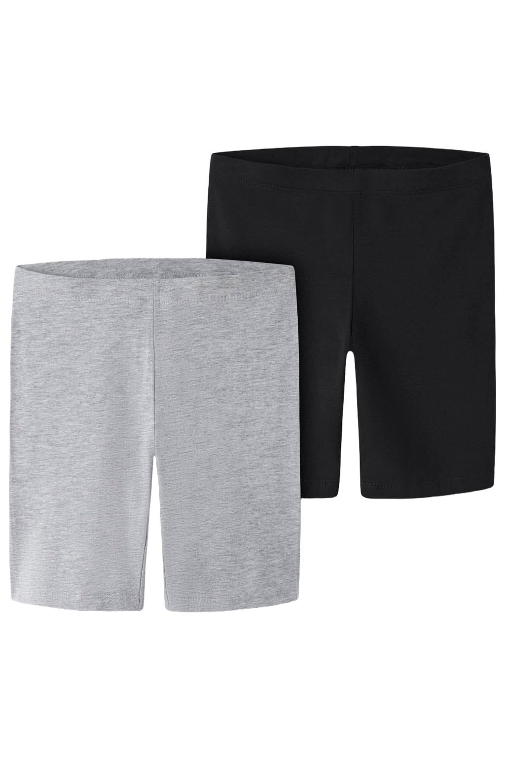 Set van 2 zwart en grijze meisjes NAME IT KIDS bikershort melange van stretchkatoen met super skinny fit en elastische tailleband