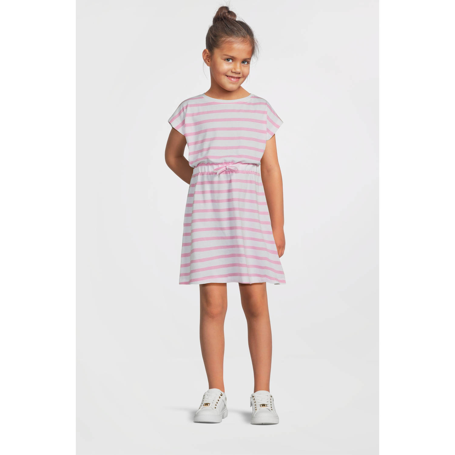 NAME IT KIDS zomerjurk roze wit