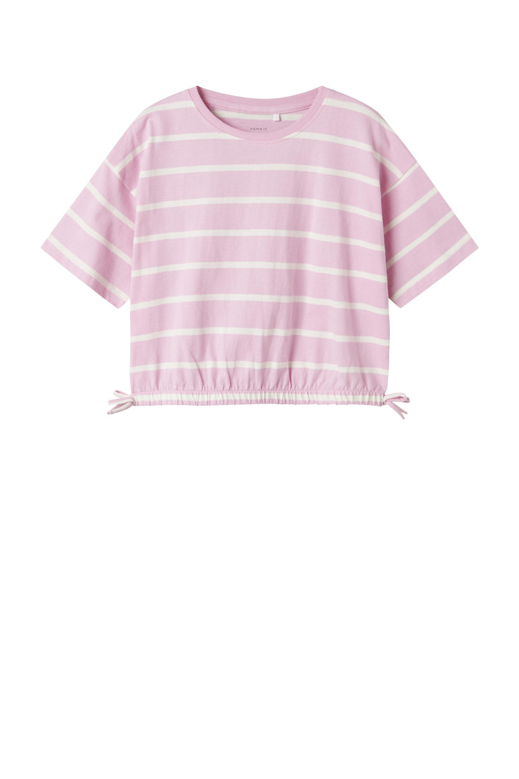 Roze en witte meisjes NAME IT KIDS T-shirt van katoen met strepenprint, korte mouwen en ronde hals