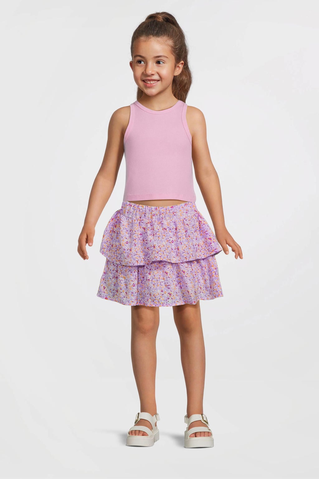 Roze meisjes NAME IT KIDS mouwloze top met effen, ronde hals en gebreide details